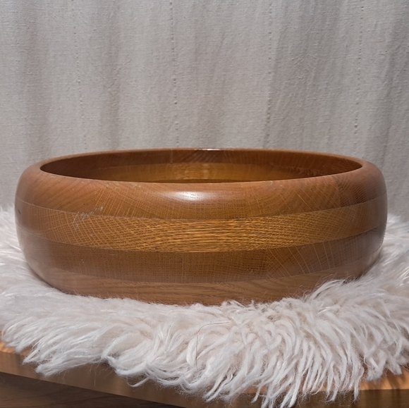 Vintage Handcarved 14" Wooden Serving Bowl And Serving Spoon Made In The USA - Picture 3 of 11